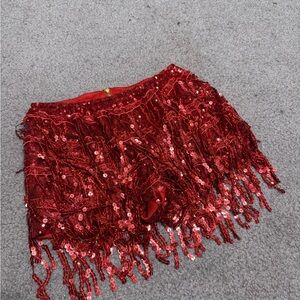 Sequin Fringe Red Women's Shorts